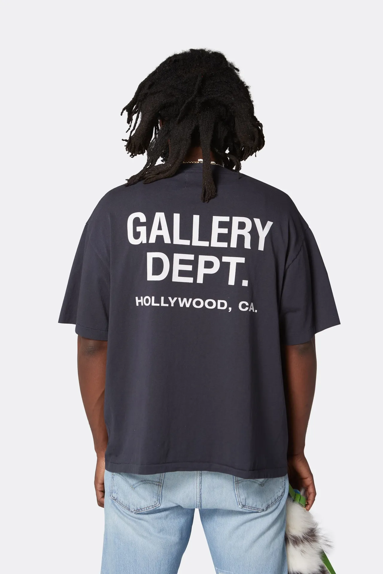 GALLERY DEPT. SOUVENIR TEE Black English LOGO short sleeves, washed black S-XL, classic basic style, washed and distressed, cylindrical seamless linen and cotton fabric, loose fit